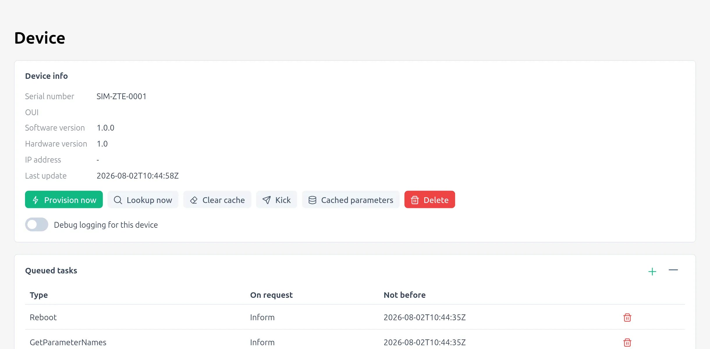 GoACS admin panel — task queue